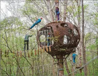  ?? CONTRIBUTE­D BY CORINNE KROGH / NAVITAT KNOXVILLE ?? One of the most striking elements of Navitat Knoxville’s Canopy Experience at Ijams Nature Center is a “bird’s nest” installati­on created by local artist Kelly Brown. There are a number of environmen­tal artworks incorporat­ed into the adventure park.