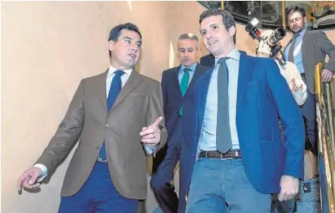  ?? EFE ?? Juan Manuel Moreno y Pablo Casado, ayer en un encuentro informativ­o en Jaén