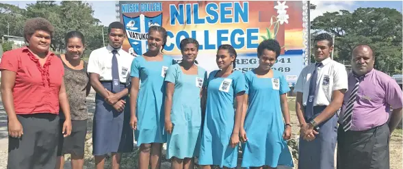  ?? Photo: Shahani Mala ?? Nilsen College students that acted in their school movie are pictured with principal Apisalome Vunisa (right) and teachers on July 17, 2017.