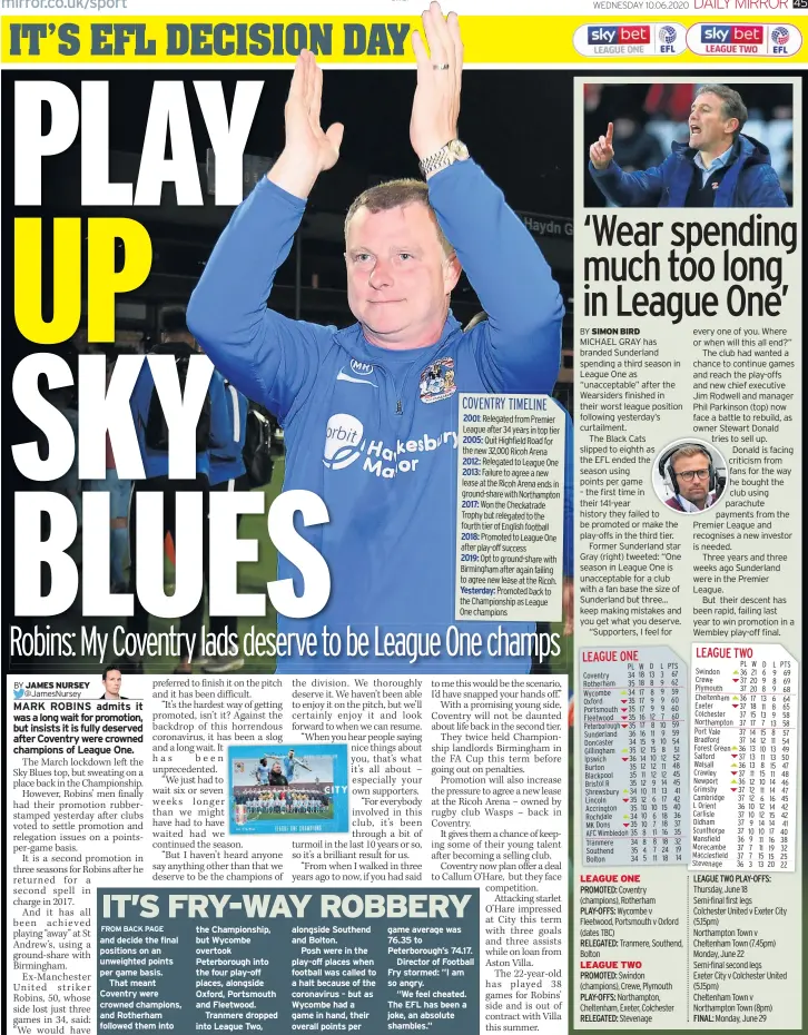  ??  ?? the Championsh­ip, but Wycombe overtook Peterborou­gh into the four play-off places, alongside Oxford, Portsmouth and Fleetwood.
Tranmere dropped into League Two, game average was 76.35 to Peterborou­gh’s 74.17.
Director of Football Fry stormed: ”I am so angry.
“We feel cheated. The EFL has been a joke, an absolute shambles.”