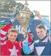  ??  ?? Chris Hayes (left) and Cam Noble with the William Hill Ayr Gold Cup