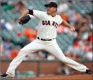  ?? NHAT V. MEYER/ TRIBUNE NEWS SERVICE ?? Giants starting pitcher Matt Moore throws against the Rockies in San Francisco on Wednesday.