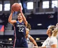  ?? Michael Conroy / Associated Press ?? UConn junior Evina Westbrook is the glue that keeps the Huskies together according to her teammates. Paige Bueckers calls Westbrook UConn’s MVP.