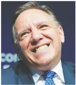  ?? PAUL CHIASSON / THE CANADIAN PRESS FILES ?? Premier François Legault “practicall­y endorsed the Tories,” writes Tasha Kheiriddin, but what effect that will have on the federal election outcome remains to be seen.