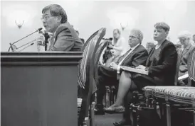  ?? PATRICK SEMANSKY/AP ?? University of Maryland president Wallace Loh speaks at a 2018 hearing into how the university and Board of Regents responded to the death of football player Jordan McNair.