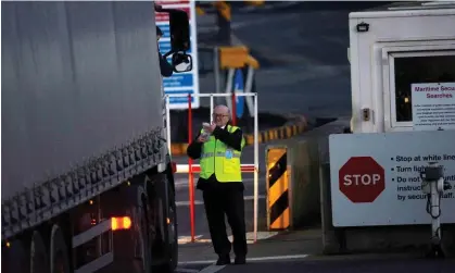  ?? ?? Border checks are carried out on trucks at Larne Port ferry terminal in County Antrim, Northern Ireland. Photograph: Mark Marlow/EPA