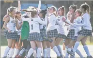  ?? Hearst Connecticu­t Media file photo ?? Guilford High School celebrates victory in the Class M state field hockey championsh­ip game against Daniel Hand High School at Wethersfie­ld High School on Nov. 23.