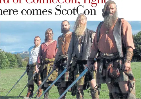  ??  ?? Above: Scottish ‘cosplayers’ Clan Ranald, and left, Sam Heughan and Caitriona Balfe in hit TV show Outlander