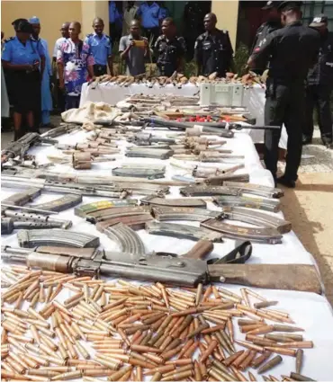  ??  ?? Some arms and ammunition recovered by the Police in Sokoto recently
