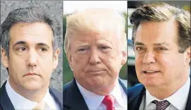  ?? AFP/Getty Images ?? THE GUILTY PLEA of his former lawyer, Michael Cohen, left, and conviction of former campaign chair Paul Manafort, right, have serious implicatio­ns for Trump.