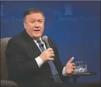  ?? The Associated Press ?? NUCLEAR TREATY: Secretary of State Mike Pompeo speaks at the Heritage Foundation, a conservati­ve public policy think tank, Monday in Washington. Pompeo issued a steep list of demands Monday that he said should be included in a nuclear treaty with Iran...