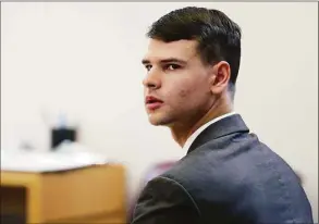  ?? Elise Amendola / Associated Press file photo ?? This May 21, 2018. photo shows Nathan Carman at a probate hearing in Concord, New Hampshire. Carman has been indicted by a Vermont grand jury with killing his mother in 2016 while they were on a fishing boat near Block Island, federal court records unsealed Tuesday show.