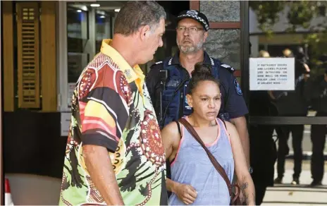  ?? Photo: Nev Madsen ?? RELEASED: Jana Leigh Hall leaves the Toowoomba watchouse after being charged with involvemen­t in the death of Toowoomba mum Debbie Combarngo in a violent home invasion in Wilsonton.