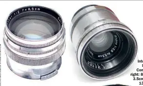  ??  ?? Interchang­eable lenses for the Contaflex, left to right: 8.5cm Sonnar, 3.5cm Biogon, and 13.5cm Sonnar