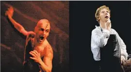  ?? Catherine Ashmore ?? THE CREATURE, left, as played by Jonny Lee Miller and Benedict Cumberbatc­h as its creator in the National Theatre Live’s production directed by Danny Boyle.