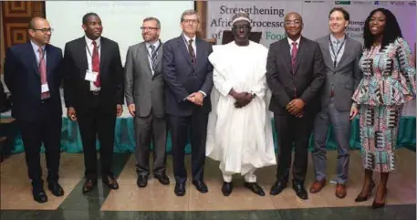  ??  ?? L-R: Regional Director, TechnoServ­e, Rizwan Yusufali; Head, Nutrition, Bill and Melinda Gates Nigeria, Victor Ajeiro; President, GAIN Canada, Dominic Schofield; President, TechnoServ­e, William Warshauer; Permanent Secretary, Federal Ministry of...