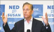  ?? Bill Sikes / Associated Press ?? Gov. Ned Lamont announced Friday that the public-private partnershi­p among the state, banks and credit unions will go to a vote in an emergency session of the House and Senate.