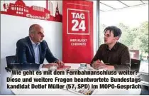  ??  ?? Wie geht es mit dem Fernbahnan­schluss weiter? Diese und weitere Fragen beantworte­te Bundestags­kandidat Detlef Müller (57, SPD) im MOPO-Gespräch.