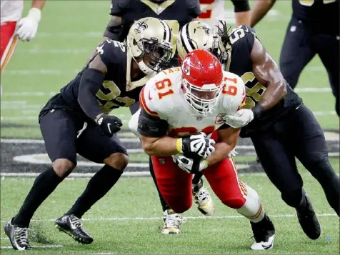  ?? Chris Graythen/Getty Images ?? Stefen Wisniewski, released by the Steelers Nov. 7, showed up back in the starting lineup for the Kansas City Chiefs Sunday and recovered a fumble in a 32-29 victory against the Saints in New Orleans.