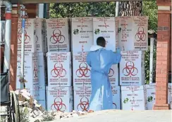  ?? Picture: Sebabatso Mosamo ?? Boxes of medical waste stacked up along a corridor at the Steve Biko Academic Hospital in Pretoria yesterday.