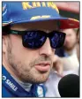  ?? AP/MICHAEL CONROY ?? Two-time world champion Fernando Alonso of Spain was knocked out of qualifying for the Indianapol­is 500 on Sunday.