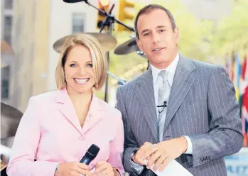  ?? RICHARD DREW/AP ?? Katie Couric and Matt Lauer, co-hosts of the NBC’s “Today” show from 1997 to 2006, introduce a segment of the show on Aug. 12, 2005, in New York. Couric recently released a new book,“Going There.”