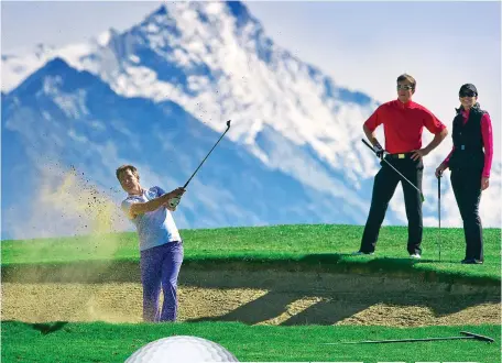  ?? ?? Peak putting: Golf with a mountainou­s view is a great summer pasttime