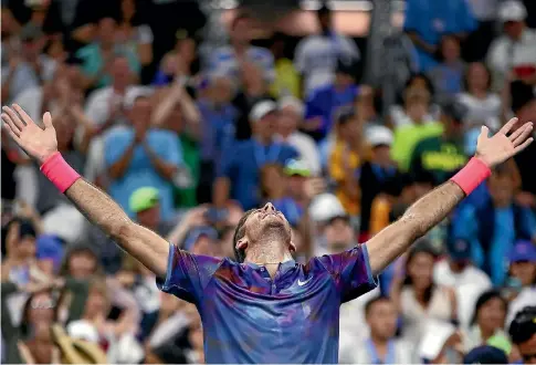  ?? PHOTO: GETTY IMAGES ?? Juan Martin del Potro celebrates after beating Dominic Thiem. Del Potro came from two sets down and fought off two match points in the fourth set.