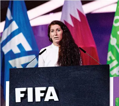  ?? ?? Speech: Lise Klaveness addresses the 72nd FIFA Congress in 2022