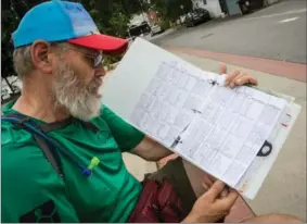  ?? PHOTOS BY VANESSA TIGNANELLI, RECORD STAFF ?? John Vanderzand tracks the distance he walks each day. He walked more than 7,000 kilometres in just a year.