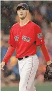  ?? STAFF PHOTO BY STUART CAHILL ?? OFF THE HOOK: Rick Porcello allowed three runs in six innings last night and got a no-decision.