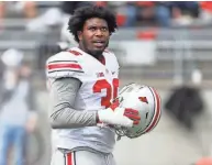  ?? ADAM CARNS/COLUMBUS DISPATCH ?? Ohio State linebacker K'vaughan Pope left the team in the second quarter of Saturday's win over Akron.