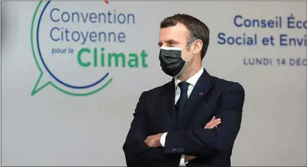  ??  ?? Le chef de l’Etat (ici lundi, à Paris) s’appuie sur une mesure phare de la Convention citoyenne pour le climat.