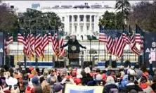  ?? Pete Marovich/The New York Times ?? Then-President Donald Trump speaks to supporters at a rally near the White House on Jan. 6, 2021, the day of the Capitol siege. Leaders in the far-right Proud Boys group are asking the Justice Department to help them force the former president to testify in their sedition trial.