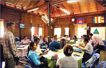  ?? FACEBOOK ?? Senior GDP officials attend a meeting in April in Phnom Penh. The party has drafted a 125 point policy platform that includes term limits for publicly elected office, including the prime minister’s position.