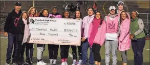  ?? Contribute­d Photo ?? Stamford High students and staff presented Bennett Cancer Center Director of Developmen­t Gayle Alswanger a check for $9,000 in 2019.