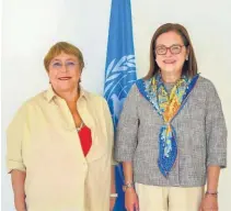  ?? ?? Reunión. La Canciller Alexandra Hill sostuvo reunión con la Alta Comisionad­a de la ONU, Michelle Bachelet.
