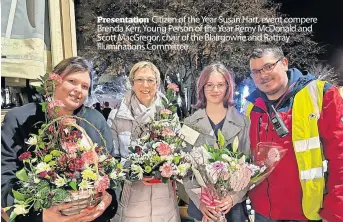  ?? ?? Presentati­on Citizen of the Year Susan Hart, event compere Brenda Kerr, Young Person of the Year Remy McDonald and Scott MacGregor, chair of the Blairgowri­e and Rattray Illuminati­ons Committee