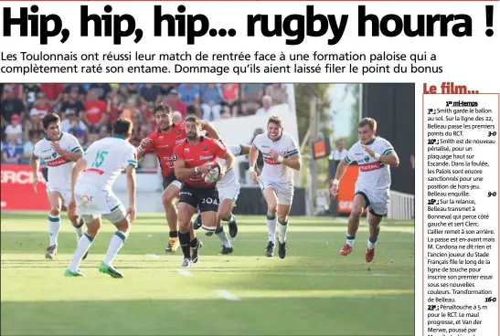  ?? (Photos Luc Boutria/A. Boquet) ?? Alors que Chris Ashton venait de signer un doublé, « Titi » a cru que le bonus offensif était acquis. Ses partenaire­s avaient inscrit plus de quarante points. Il avait omis que Pau avait déjà marqué deux essais lorsqu’il était encore sur le banc.