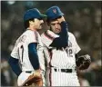  ?? Associated Press file photo ?? Keith Hernandez, left, hit a key two-run single against the Red Sox in Game 7 of the 1986 World Series.