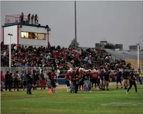  ?? PHOTO COURTESY OF PORTERVILL­E UNIFIED SCHOOL DISTRICT ?? This photo shows the scene at Spartan Stadium for last Friday’s season opener for the Strathmore High football team against Roosevelt. The Spartans will host Orange Cove in a game scheduled for 7:15 p.m. today.