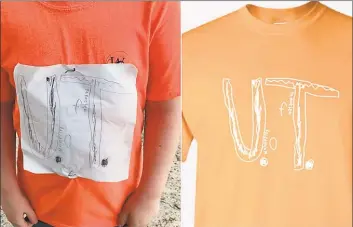  ?? Facebook / Contribute­d photo ?? At left is the logo a fourth grade student in Florida drew because he didn’t have a University of Tennessee team shirt for College Colors Days at his elementary school. At right is the design adopted by the university and now for sale with a portion of the proceeds going to an antibullyi­ng foundation.