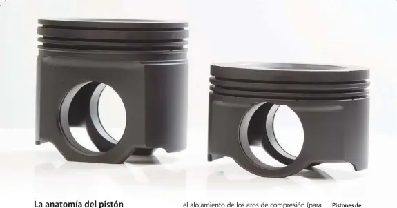  ??  ?? Pistones de acero de diseño Mahle para motores Diesel, que presentan una gran resistenci­a mecánica y térmica, a la vez que su peso es reducido.