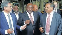  ?? KHAYA NGWENYA Independen­t Newspapers ?? MINISTER of Trade and Industry Ibrahim Patel, President Cyril Ramaphosa and CEO and Founder of Newlyn Park Bayhead Rail Terminal facility Rajendra Balmakhun during the official opening on Thursday. |