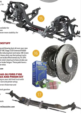  ??  ?? Wilwood Disk Brakes • 805-388-1188 • Wilwood.com
EBC Brakes • 702-826-2400 • EBCBrakes.com
Western Chassis • 866-579-3970 • WesternCha­ssisInc.com 15 16 17