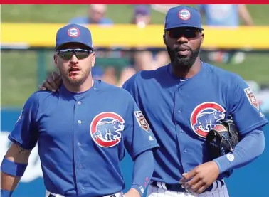  ?? | JOHN ANTONOFF/ FOR THE SUN- TIMES ?? Cubs center fielder Albert Almora Jr. leaves the game Tuesday with a bloody nose in the fourth inning after cutting off a double against the Dodgers. He had made a leaping catch an inning earlier.