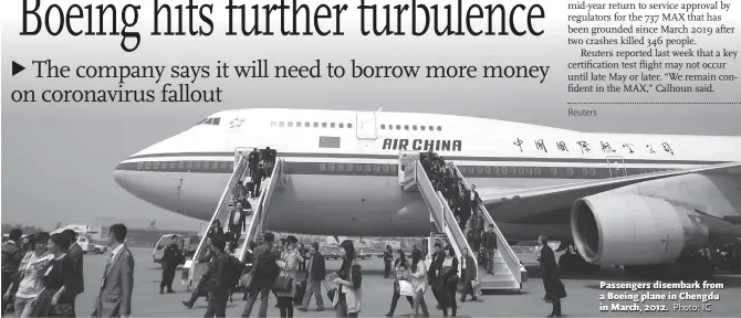  ?? Photo: IC ?? Passengers disembark from a Boeing plane in Chengdu in March, 2012.