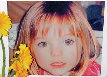  ?? FOTO: LUIS FORRA/DPA ?? Blumen stehen vor einem Bild, das die vermisste Madeleine McCann (Maddie) auf einem Foto zeigt, das ihre Eltern im Zusammenha­ng mit dem Verschwind­en des Kindes veröffentl­ich haben. Maddie ist mittlerwei­le seit mehr als 13 Jahren verschwund­en.