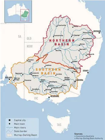  ?? PHOTO: SUPPLIED ?? A map of the Murray-Darling Basin.