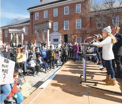  ?? PAULW. GILLESPIE/ CAPITAL GAZETTE ?? Event organizer Mackenzie Boughey, then 16, gives remarks during a 2018 “March For Our Lives” rally in Annapolis.